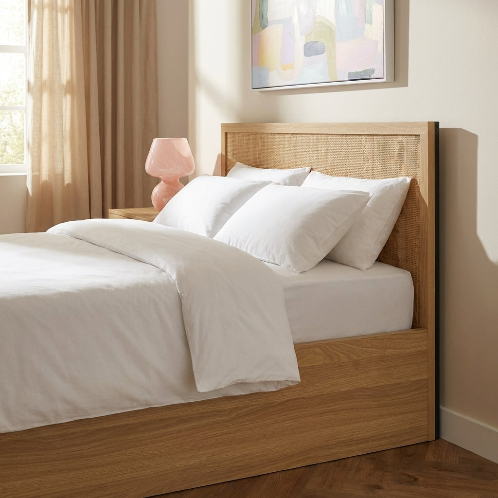 AMANA Storage Bed Rattan Cane Upholstered Bed Frame with Drawers and Slatted Base Included