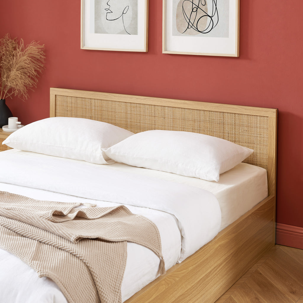 AMANA Storage Bed Rattan Cane Upholstered Bed Frame with Drawers and Slatted Base Included