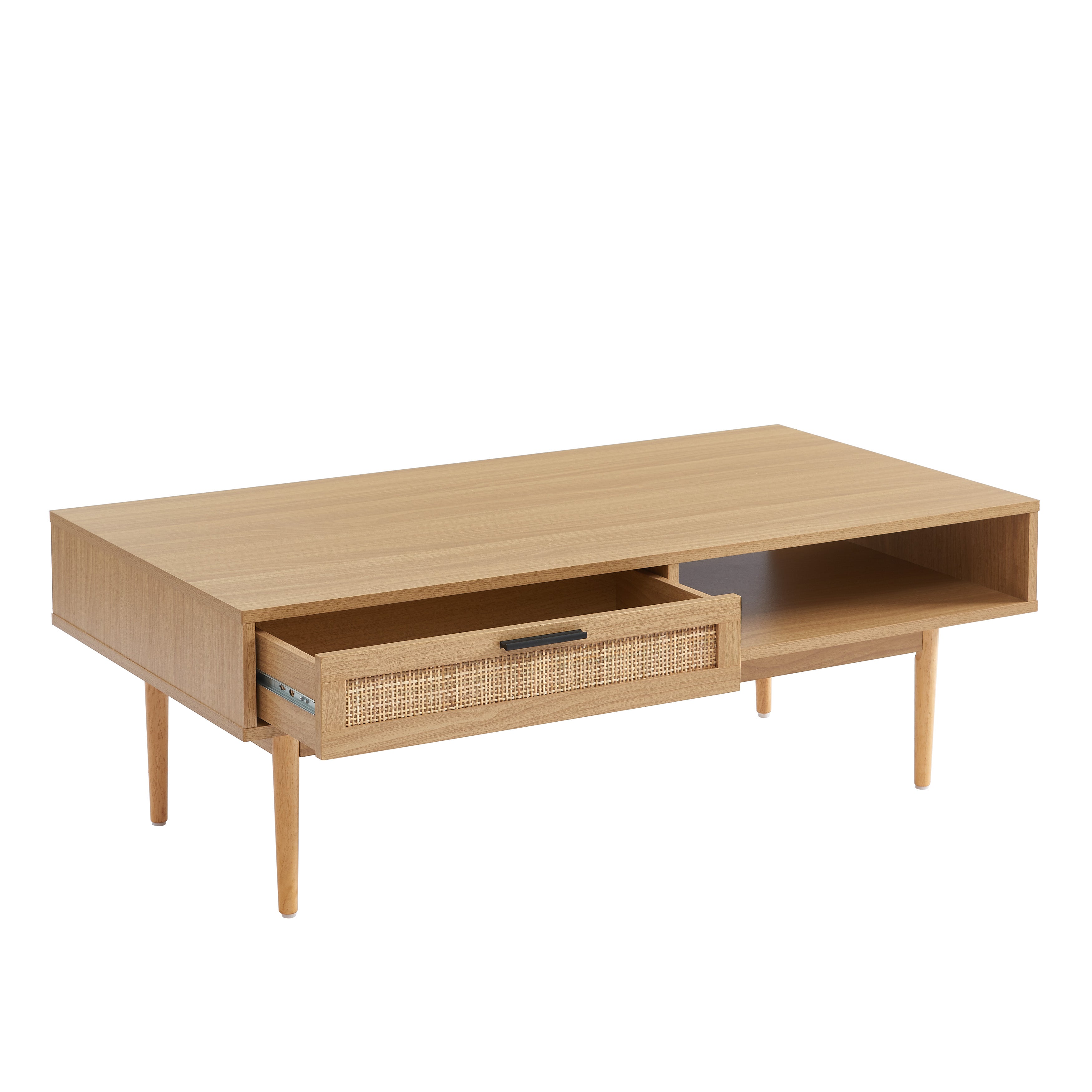 AMANA Coffee Table with Oak Effect and Rattan Cane - Light wood