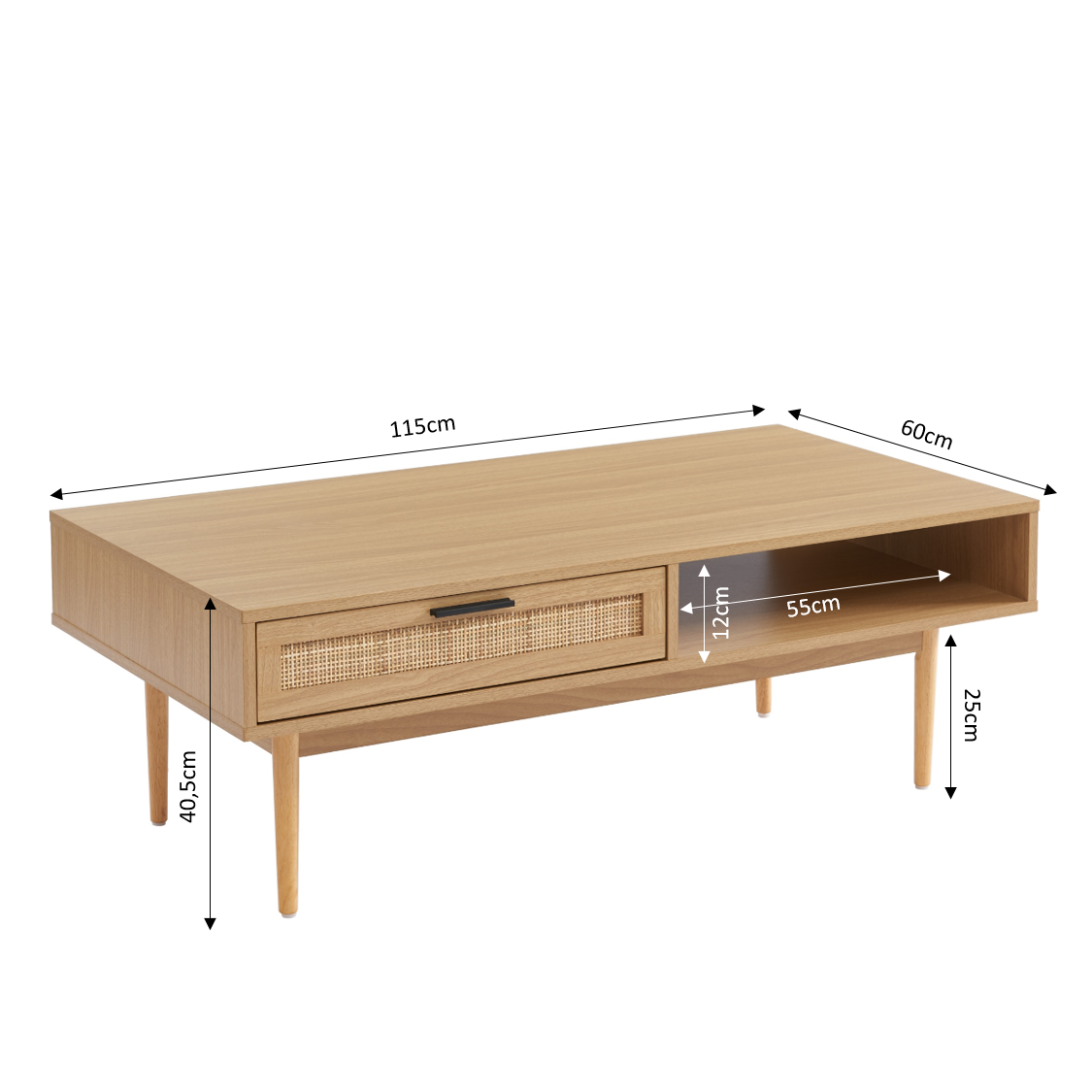 AMANA Coffee Table with Oak Effect and Rattan Cane - Light wood