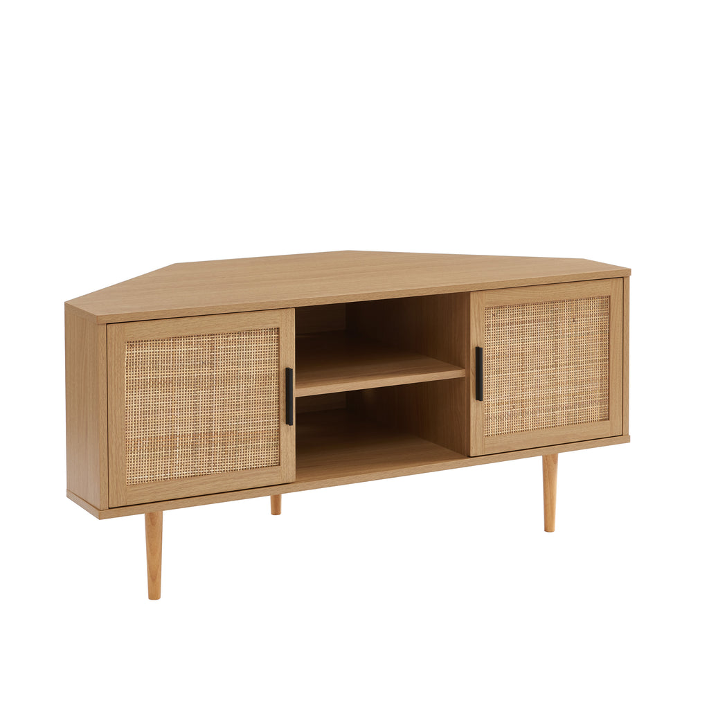 AMANA Oak Effect and Rattan Cane Corner TV Unit