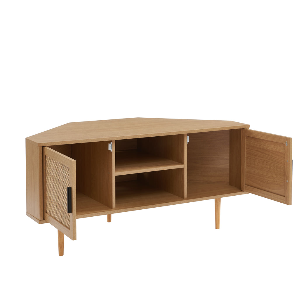 AMANA Oak Effect and Rattan Cane Corner TV Unit