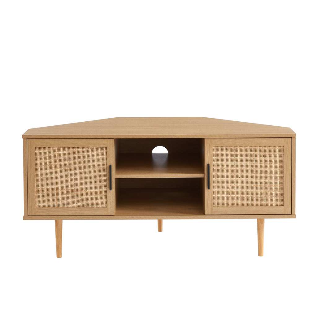AMANA Oak Effect and Rattan Cane Corner TV Unit
