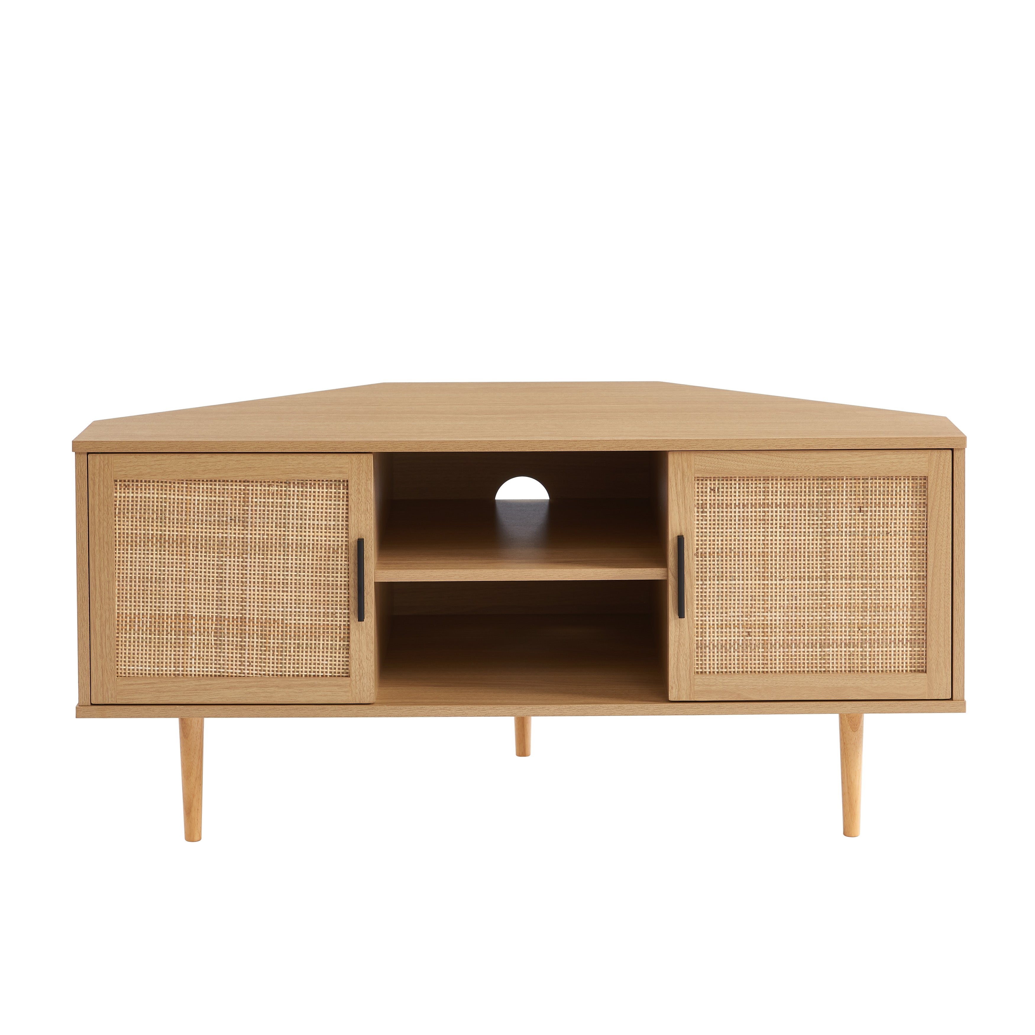 AMANA Oak Effect and Rattan Cane Corner TV Unit
