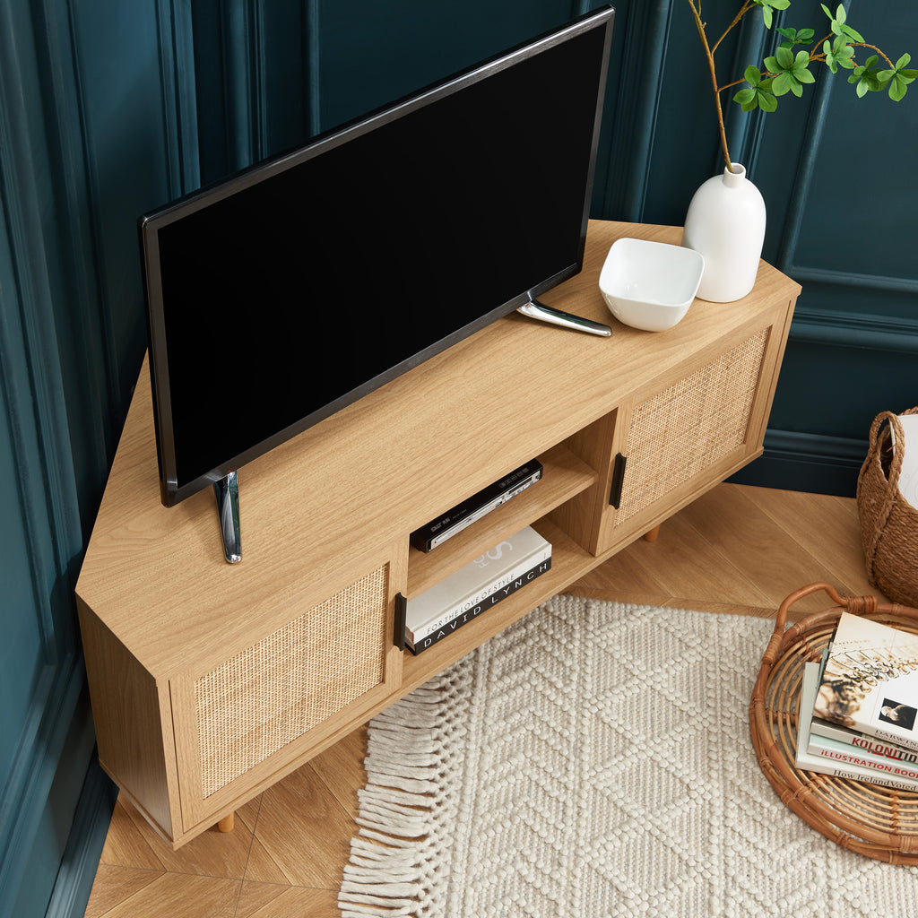AMANA Oak Effect and Rattan Cane Corner TV Unit