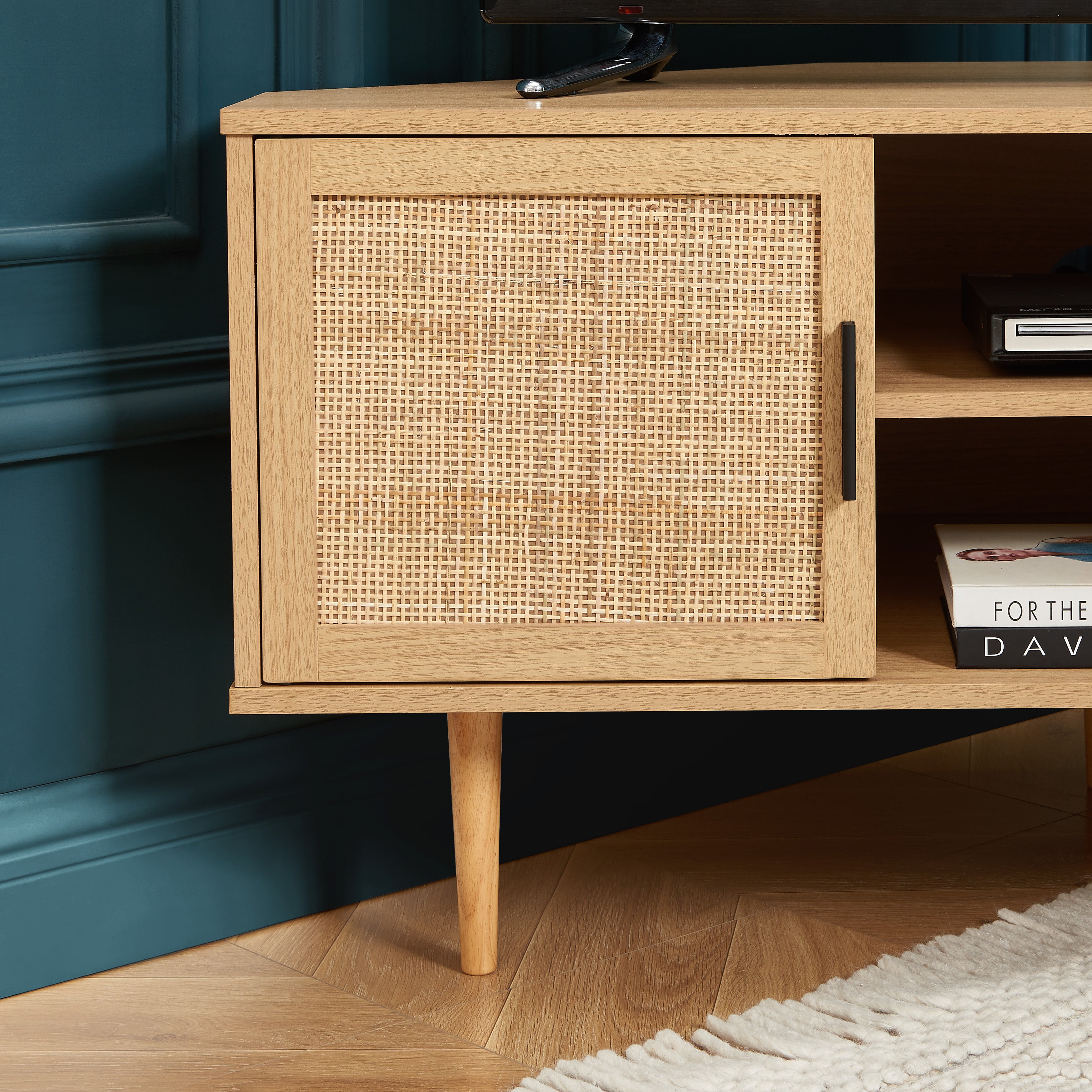 AMANA Oak Effect and Rattan Cane Corner TV Unit