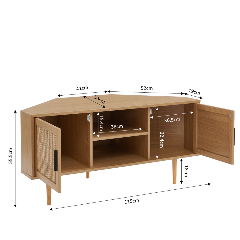 AMANA Oak Effect and Rattan Cane Corner TV Unit
