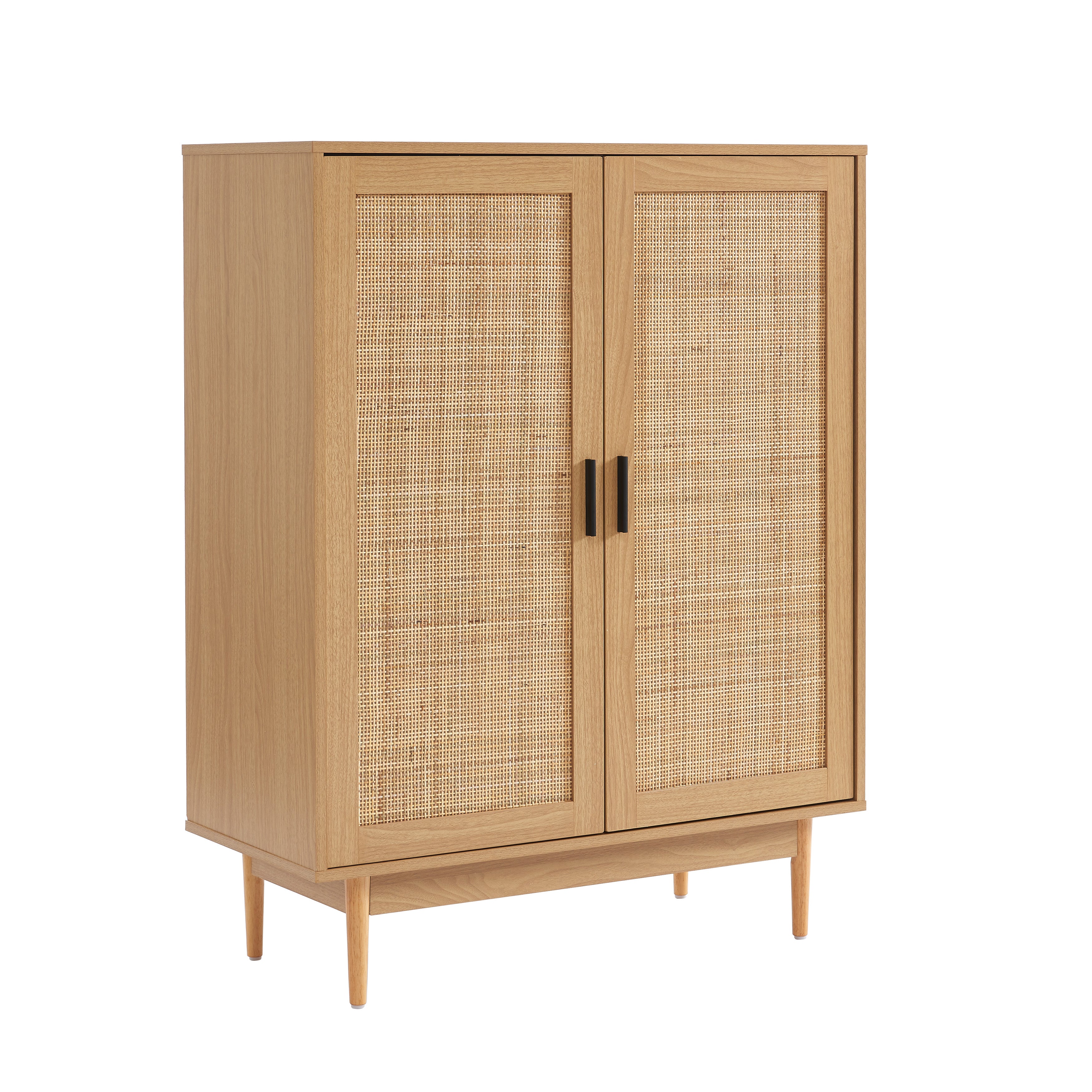 AMANA Tall Oak Effect and Rattan Cane Sideboard with 2 Doors - Light wood
