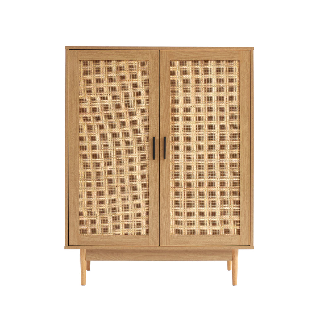 AMANA Tall Oak Effect and Rattan Cane Sideboard with 2 Doors - Light wood