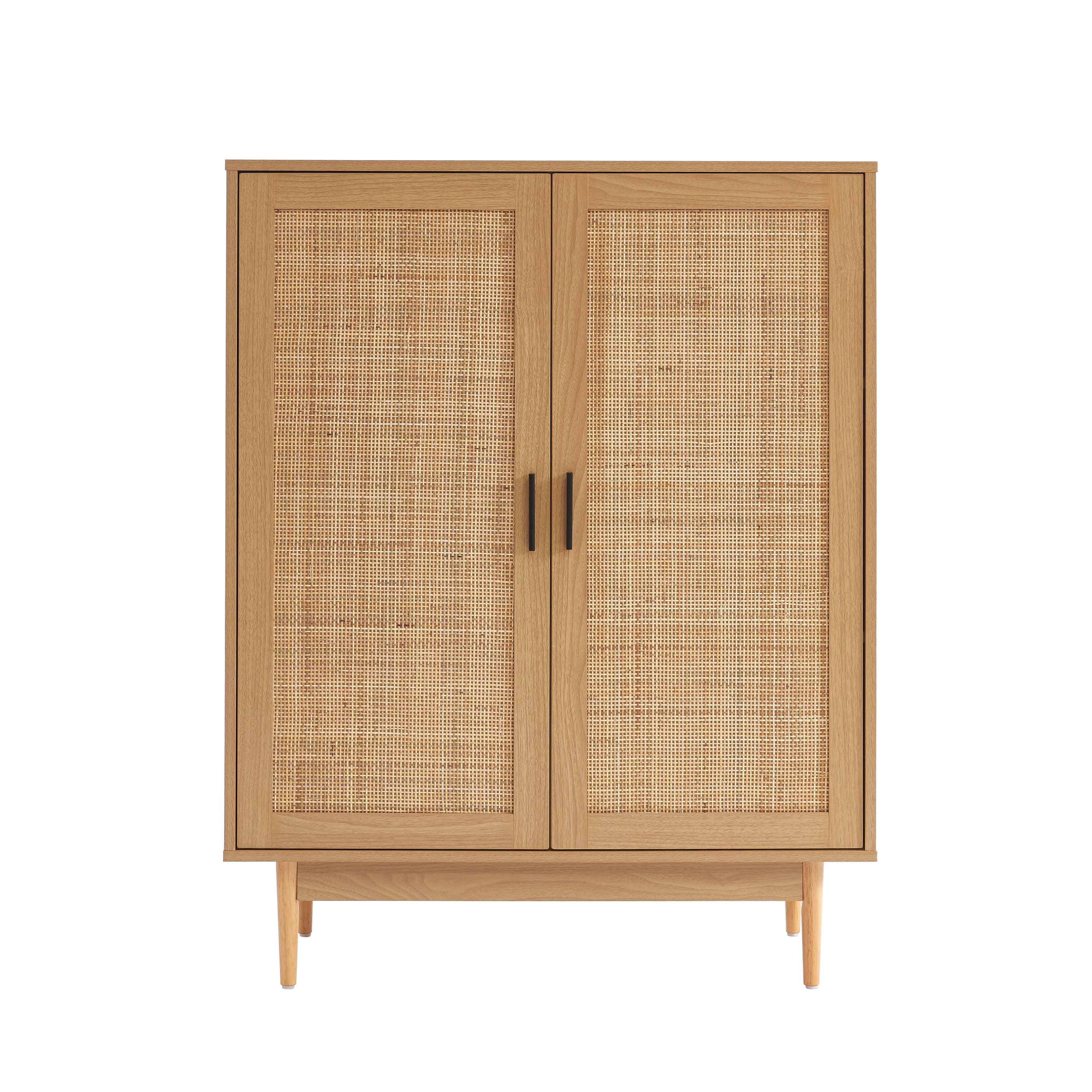 AMANA Tall Oak Effect and Rattan Cane Sideboard with 2 Doors - Light wood