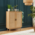 AMANA Tall Oak Effect and Rattan Cane Sideboard with 2 Doors - Light wood