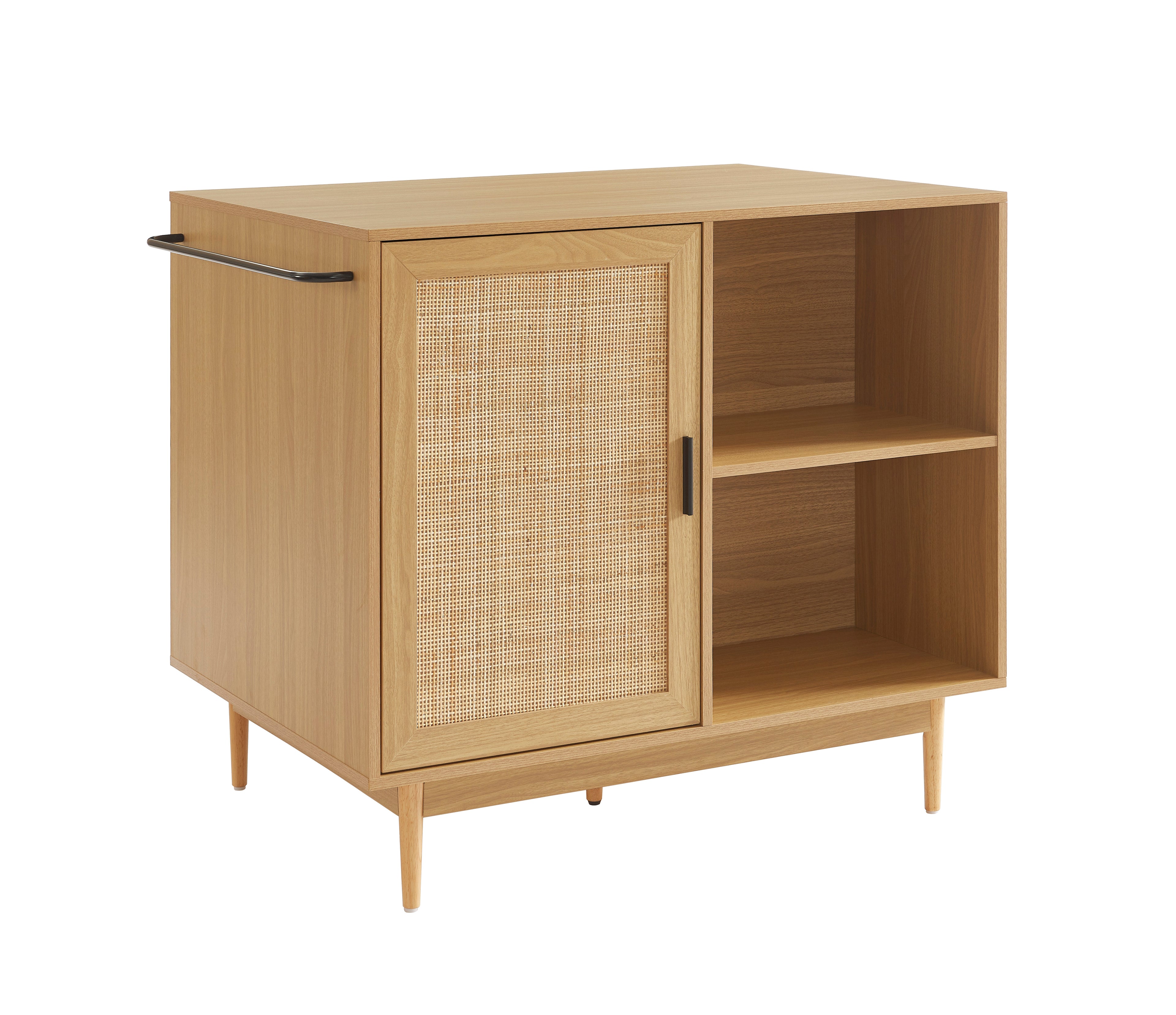 AMANA Kitchen Island with Oak Effect and Rattan Cane Finish