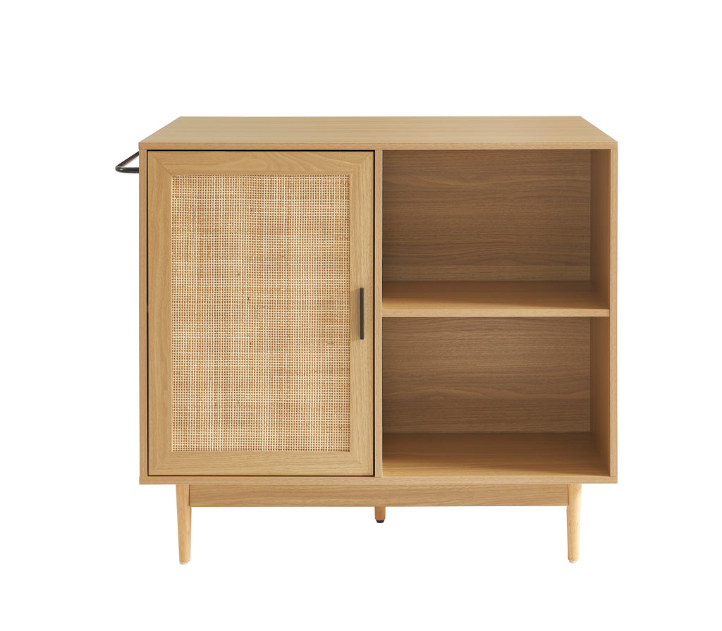 AMANA Kitchen Island with Oak Effect and Rattan Cane Finish