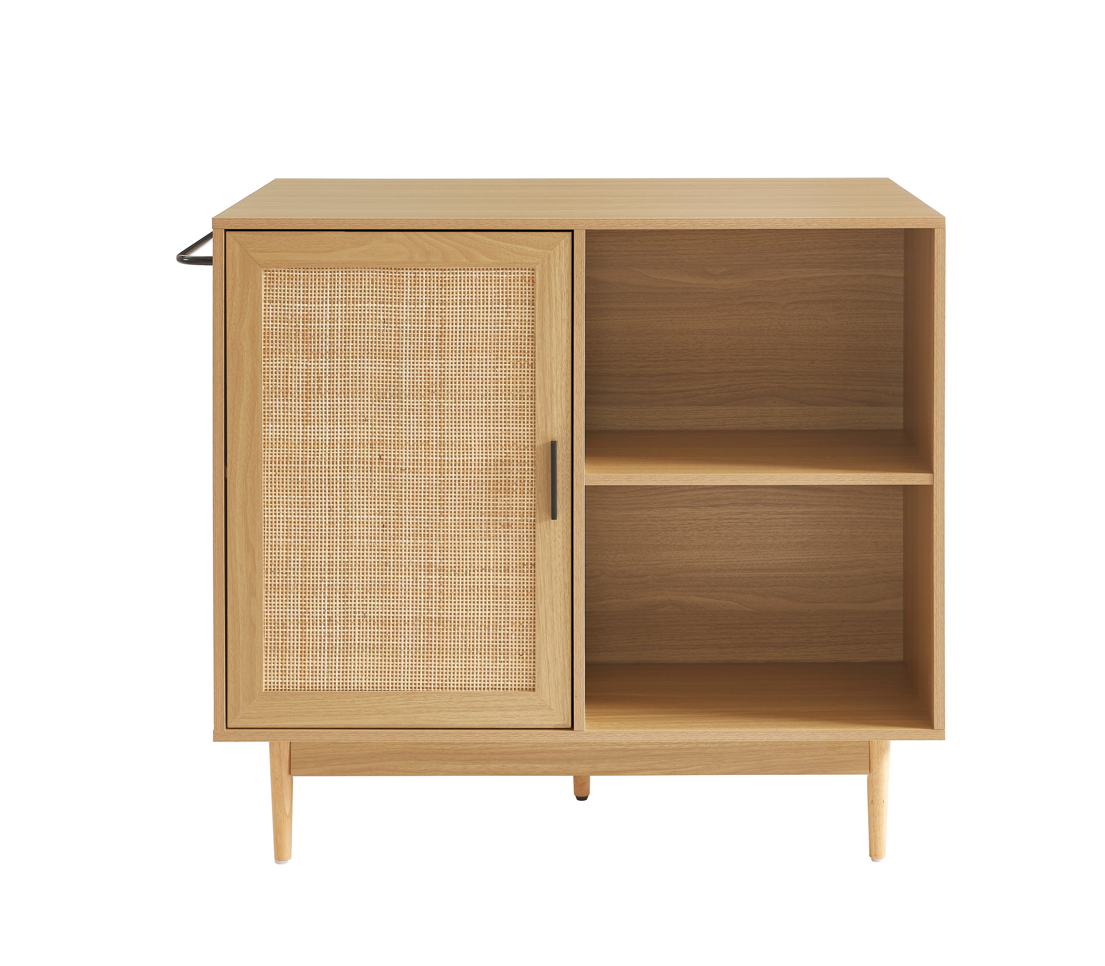 AMANA Kitchen Island with Oak Effect and Rattan Cane Finish