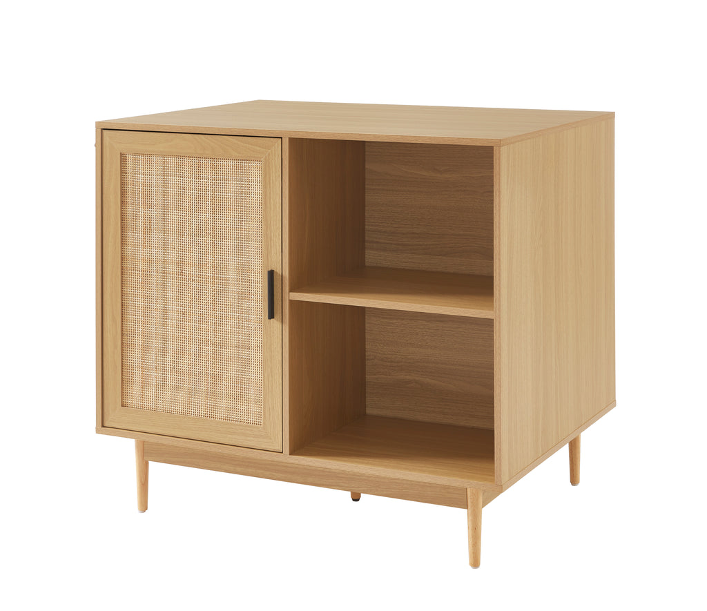 AMANA Kitchen Island with Oak Effect and Rattan Cane Finish