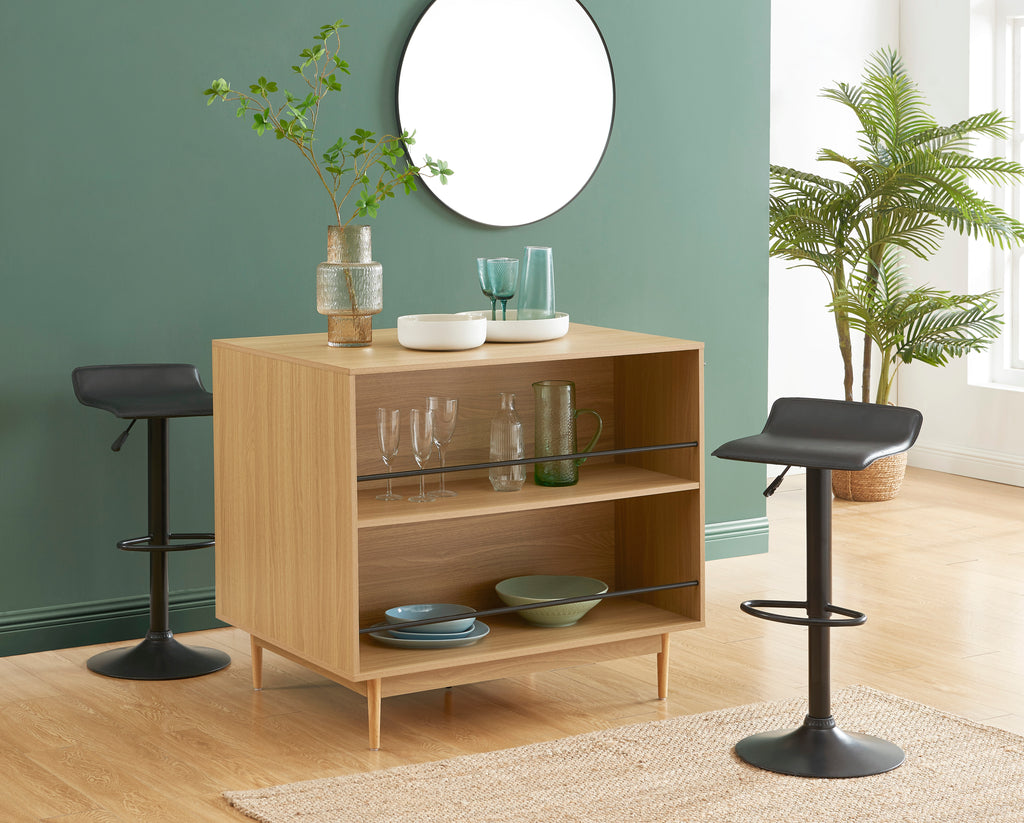 AMANA Kitchen Island with Oak Effect and Rattan Cane Finish