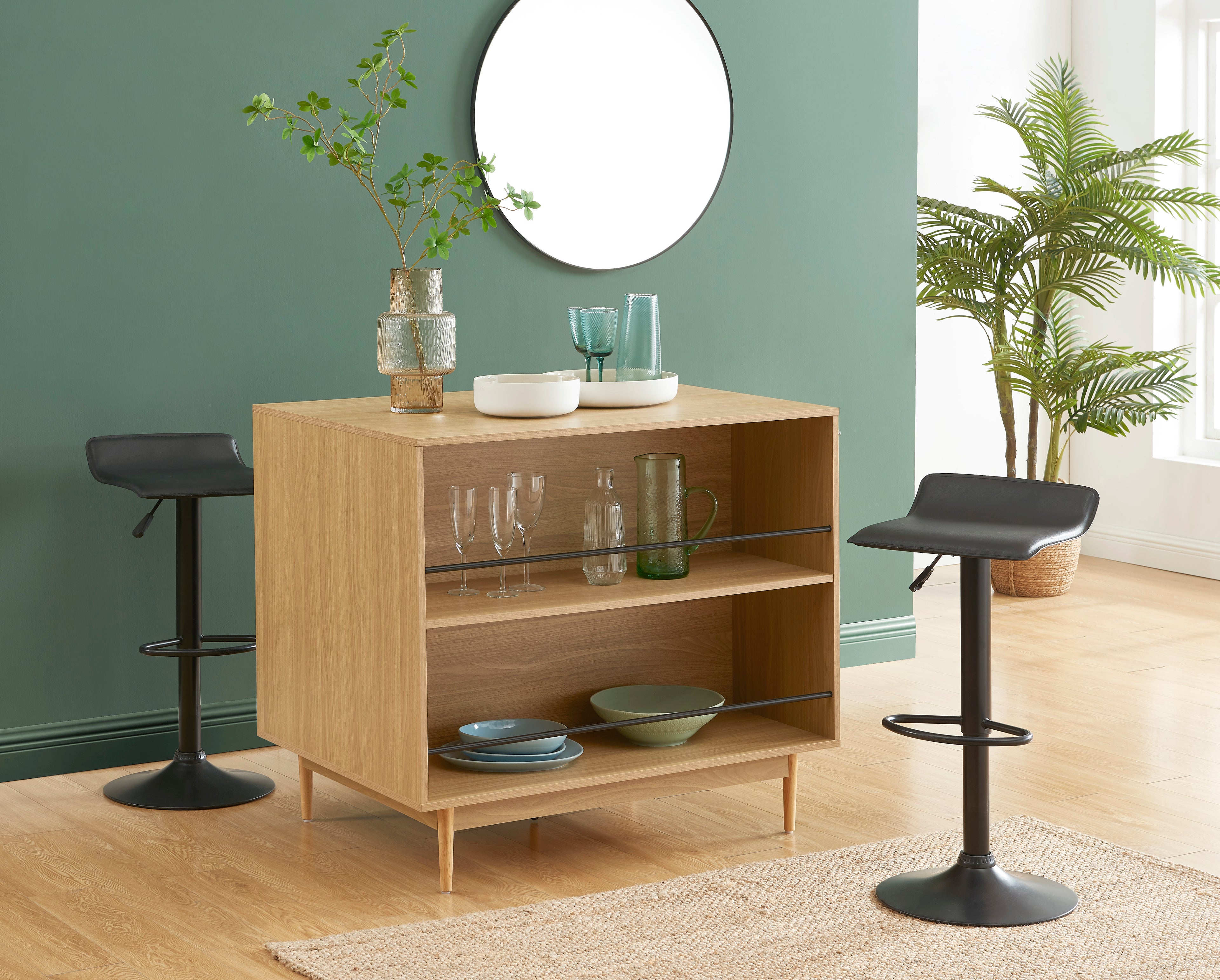 AMANA Kitchen Island with Oak Effect and Rattan Cane Finish