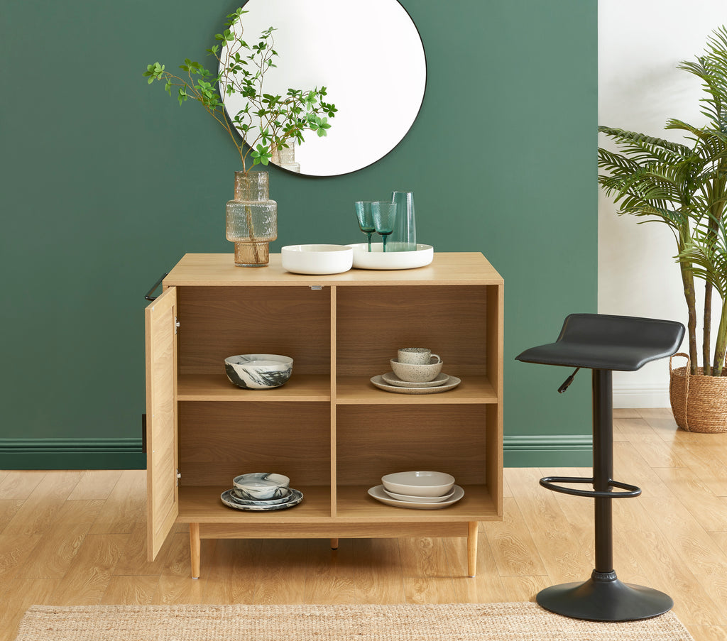 AMANA Kitchen Island with Oak Effect and Rattan Cane Finish