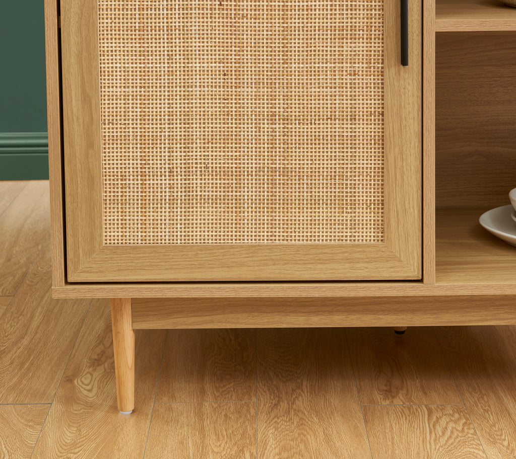 AMANA Kitchen Island with Oak Effect and Rattan Cane Finish