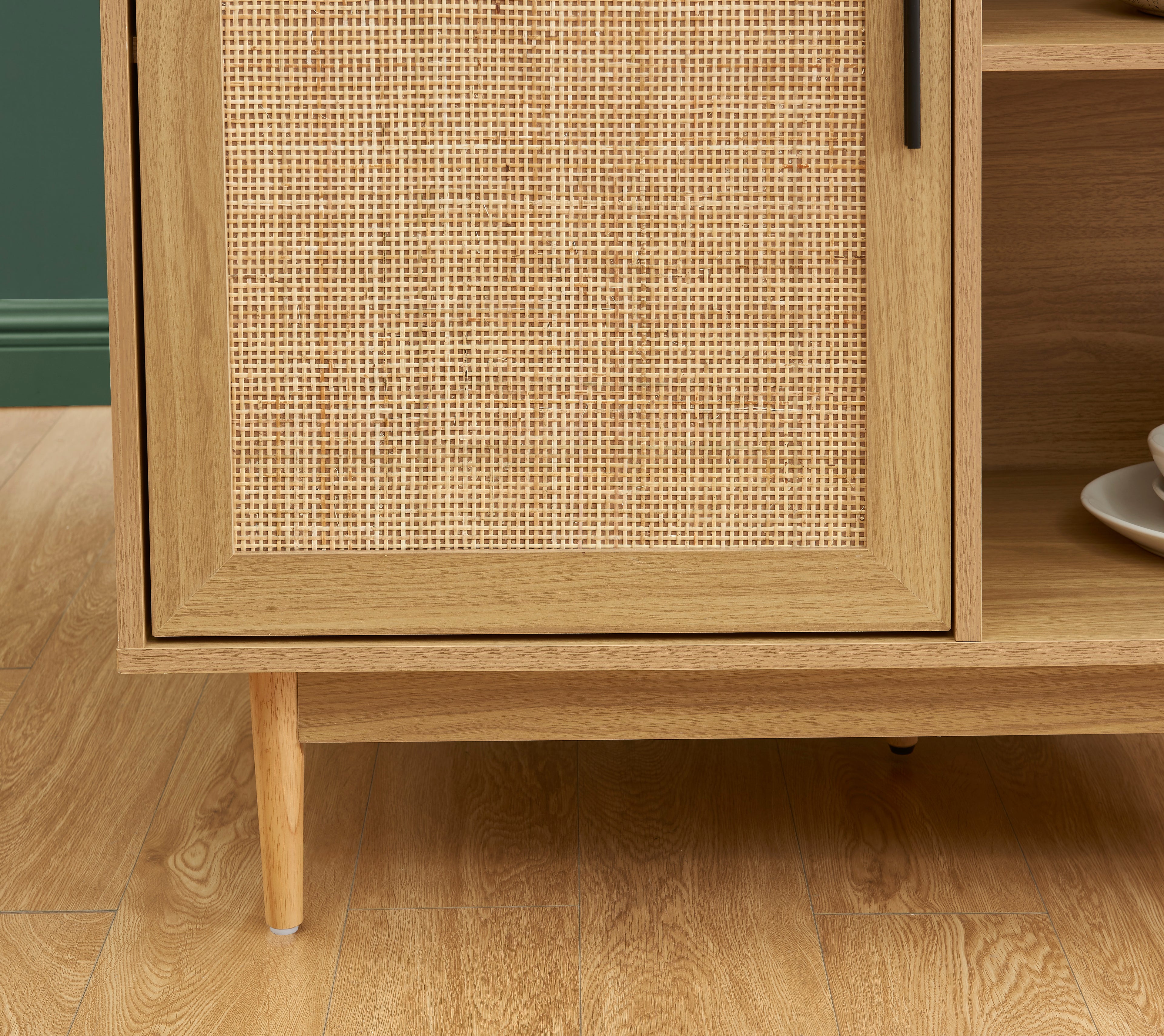 AMANA Kitchen Island with Oak Effect and Rattan Cane Finish