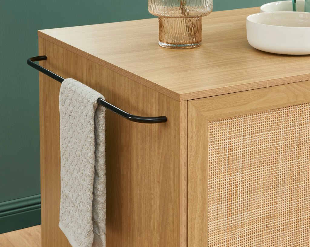 AMANA Kitchen Island with Oak Effect and Rattan Cane Finish