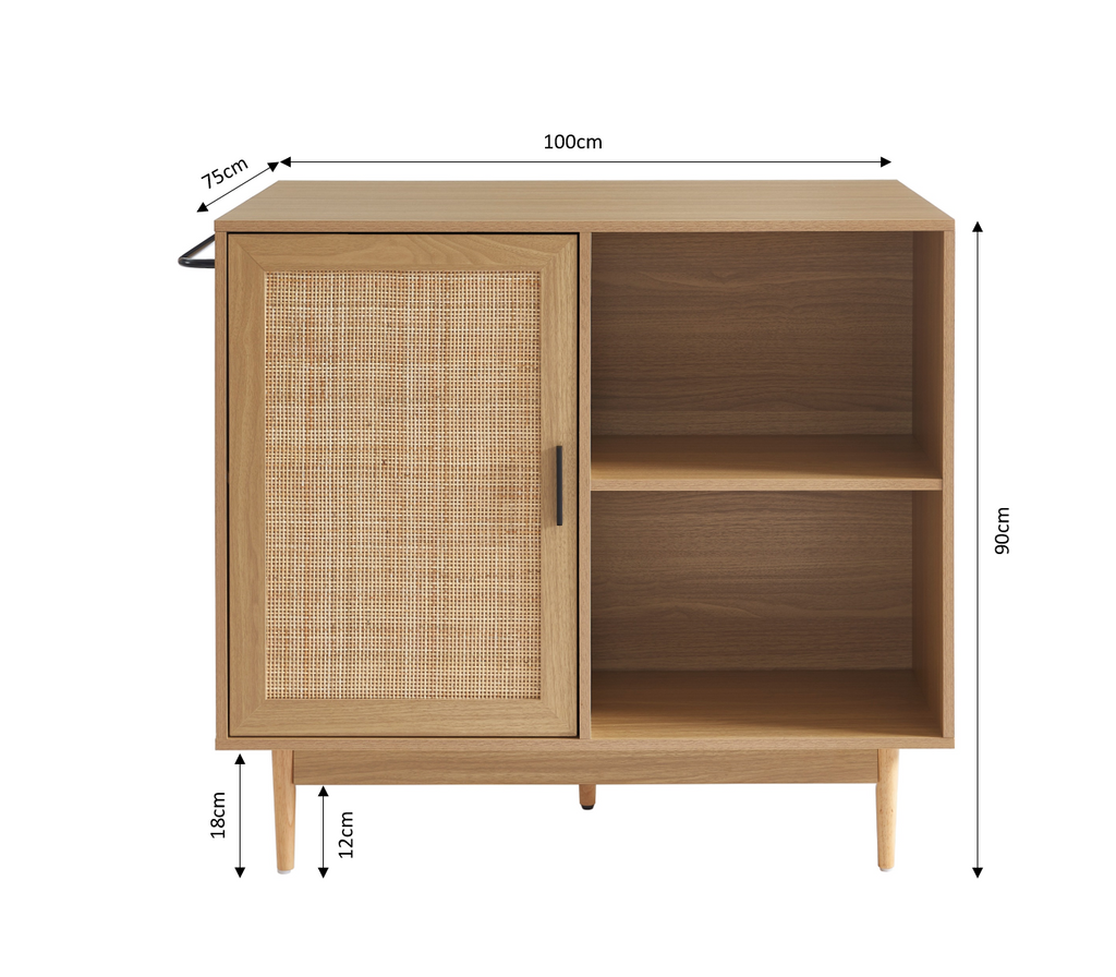 AMANA Kitchen Island with Oak Effect and Rattan Cane Finish