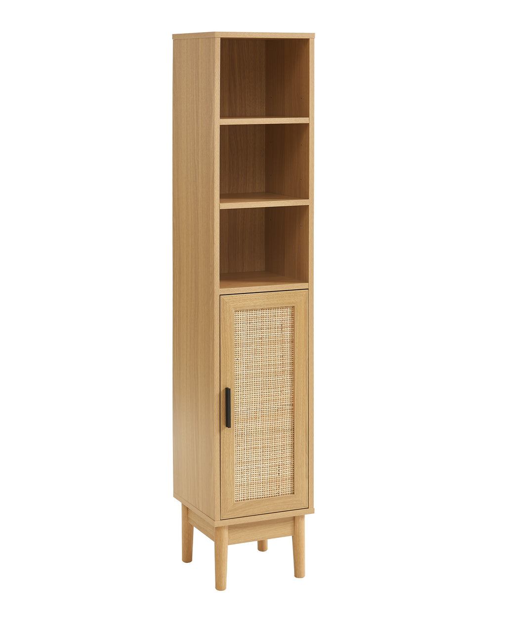 AMANA Tall Bathroom Cabinet with Oak Effect and Rattan Cane