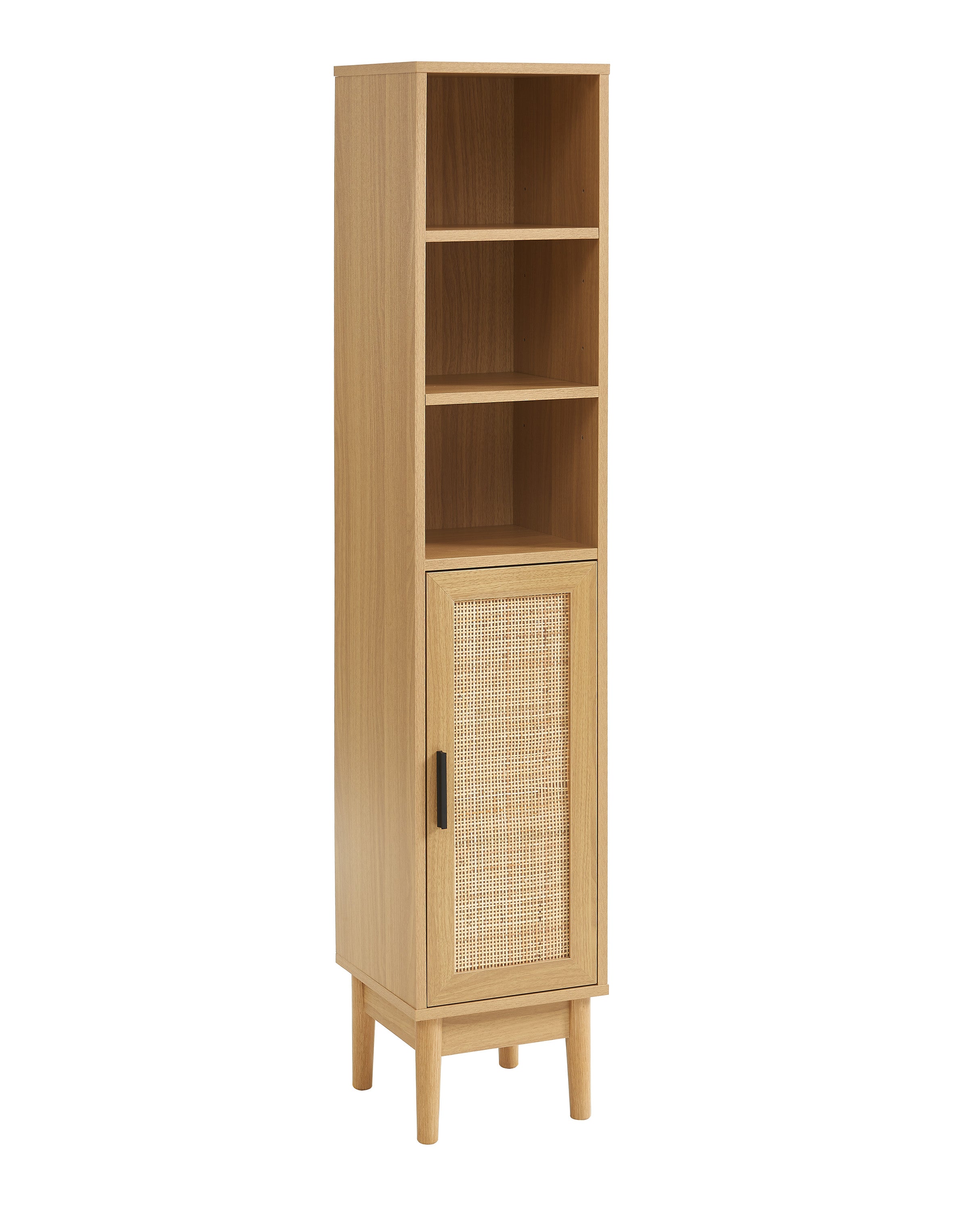 AMANA Tall Bathroom Cabinet with Oak Effect and Rattan Cane