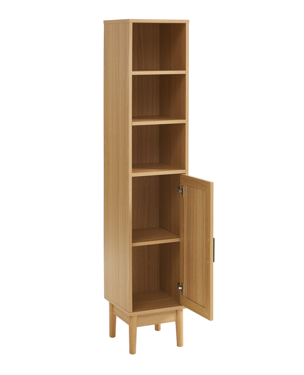 AMANA Tall Bathroom Cabinet with Oak Effect and Rattan Cane