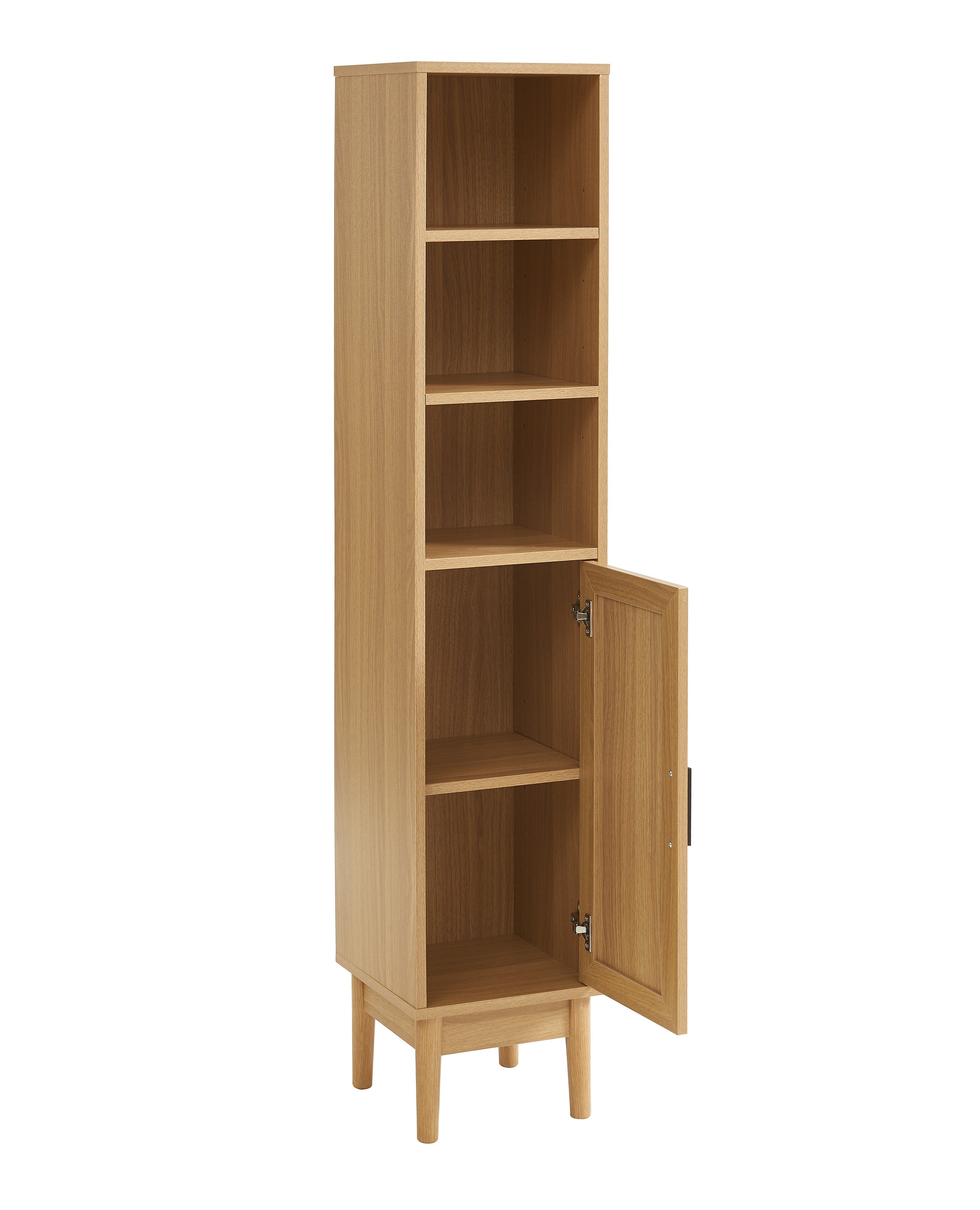 AMANA Tall Bathroom Cabinet with Oak Effect and Rattan Cane