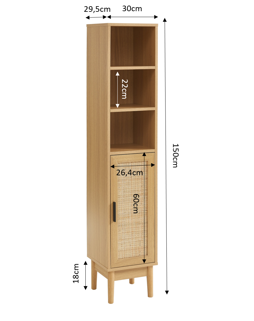 AMANA Tall Bathroom Cabinet with Oak Effect and Rattan Cane
