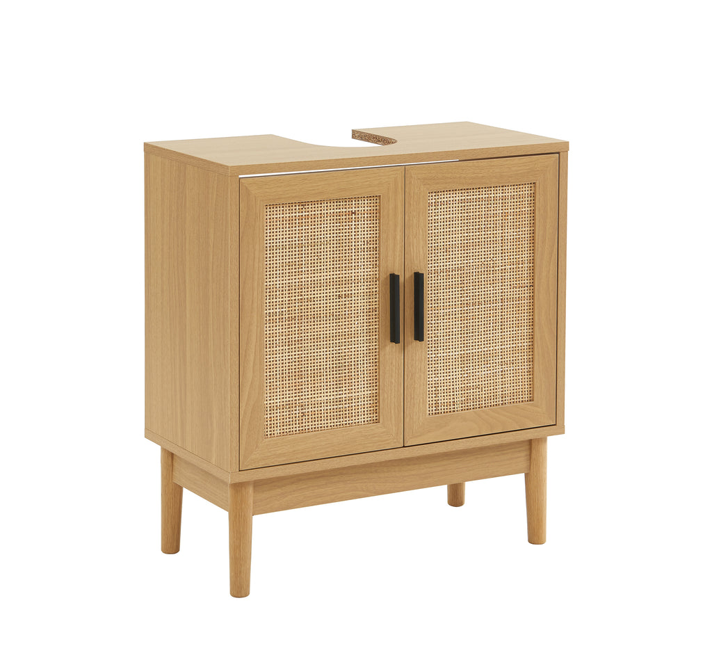 AMANA Compact Bathroom Vanity Unit with Oak Effect and Rattan Cane