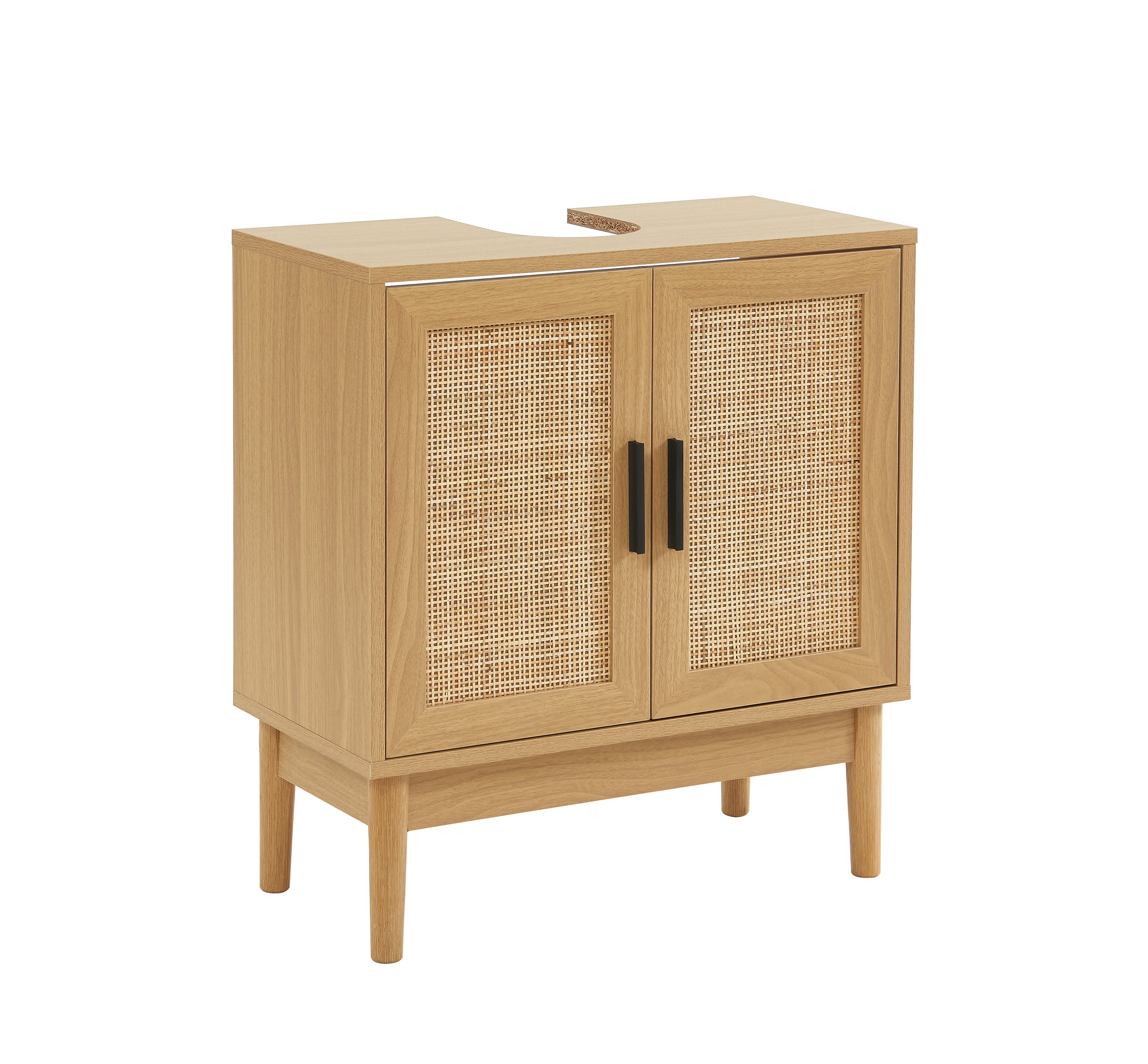 AMANA Compact Bathroom Vanity Unit with Oak Effect and Rattan Cane