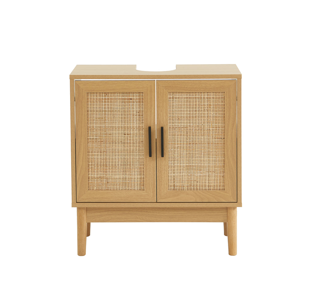 AMANA Compact Bathroom Vanity Unit with Oak Effect and Rattan Cane