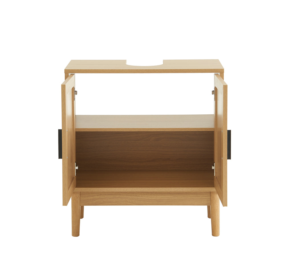 AMANA Compact Bathroom Vanity Unit with Oak Effect and Rattan Cane