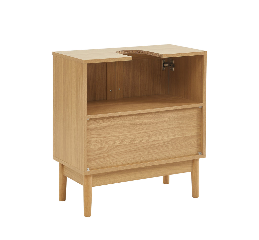 AMANA Compact Bathroom Vanity Unit with Oak Effect and Rattan Cane