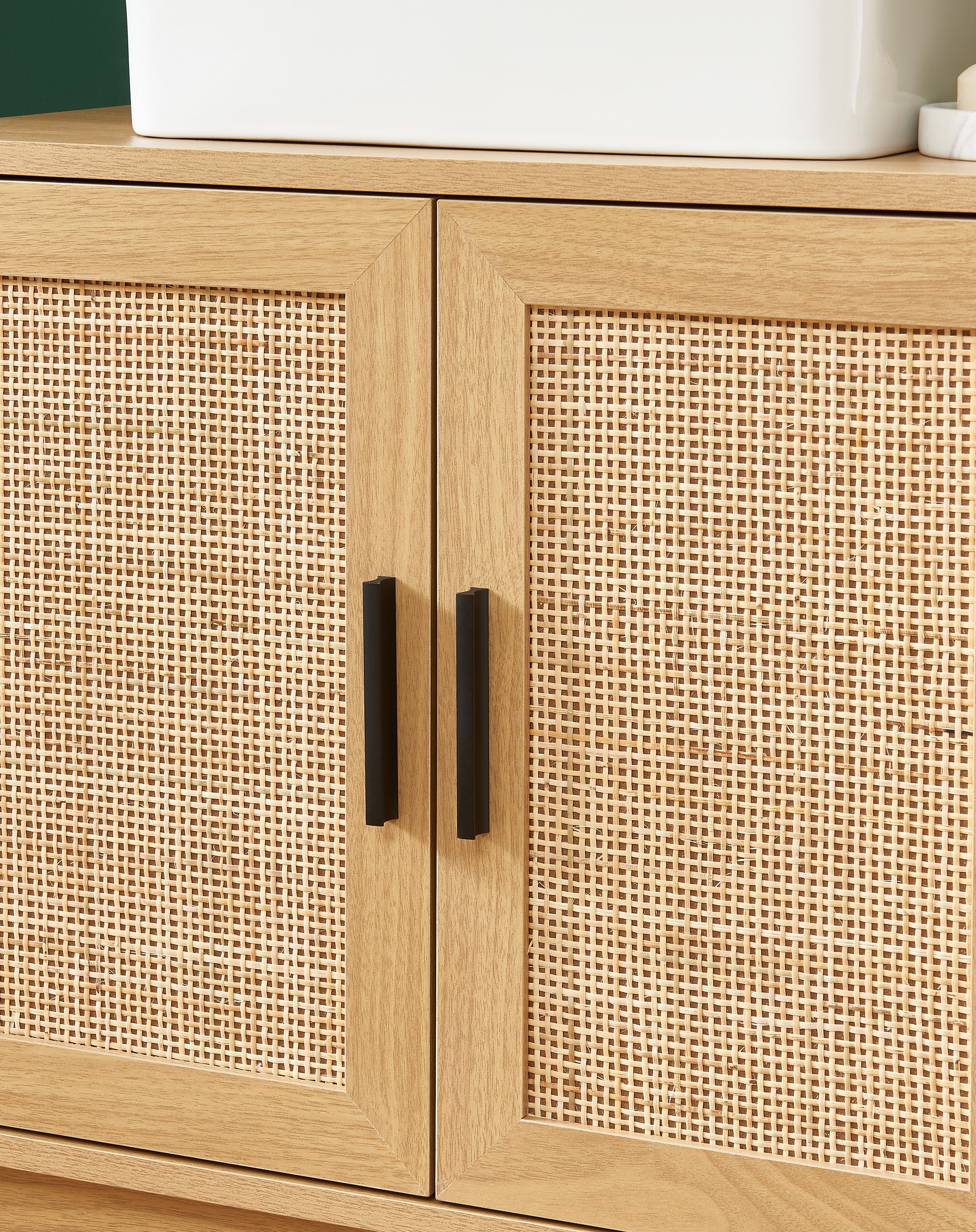 AMANA Compact Bathroom Vanity Unit with Oak Effect and Rattan Cane