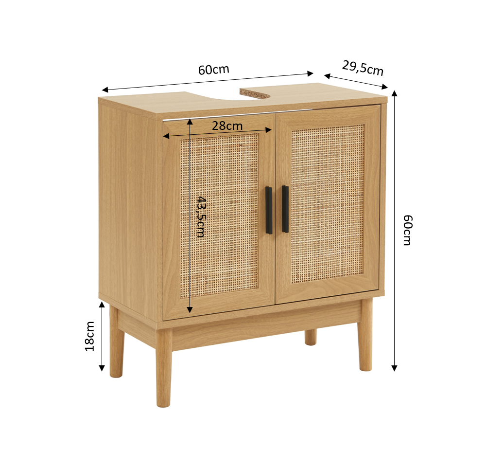 AMANA Compact Bathroom Vanity Unit with Oak Effect and Rattan Cane