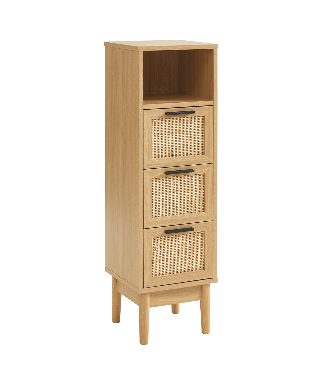 AMANA Half-Height Bathroom Cabinet with Oak Effect and Rattan Cane