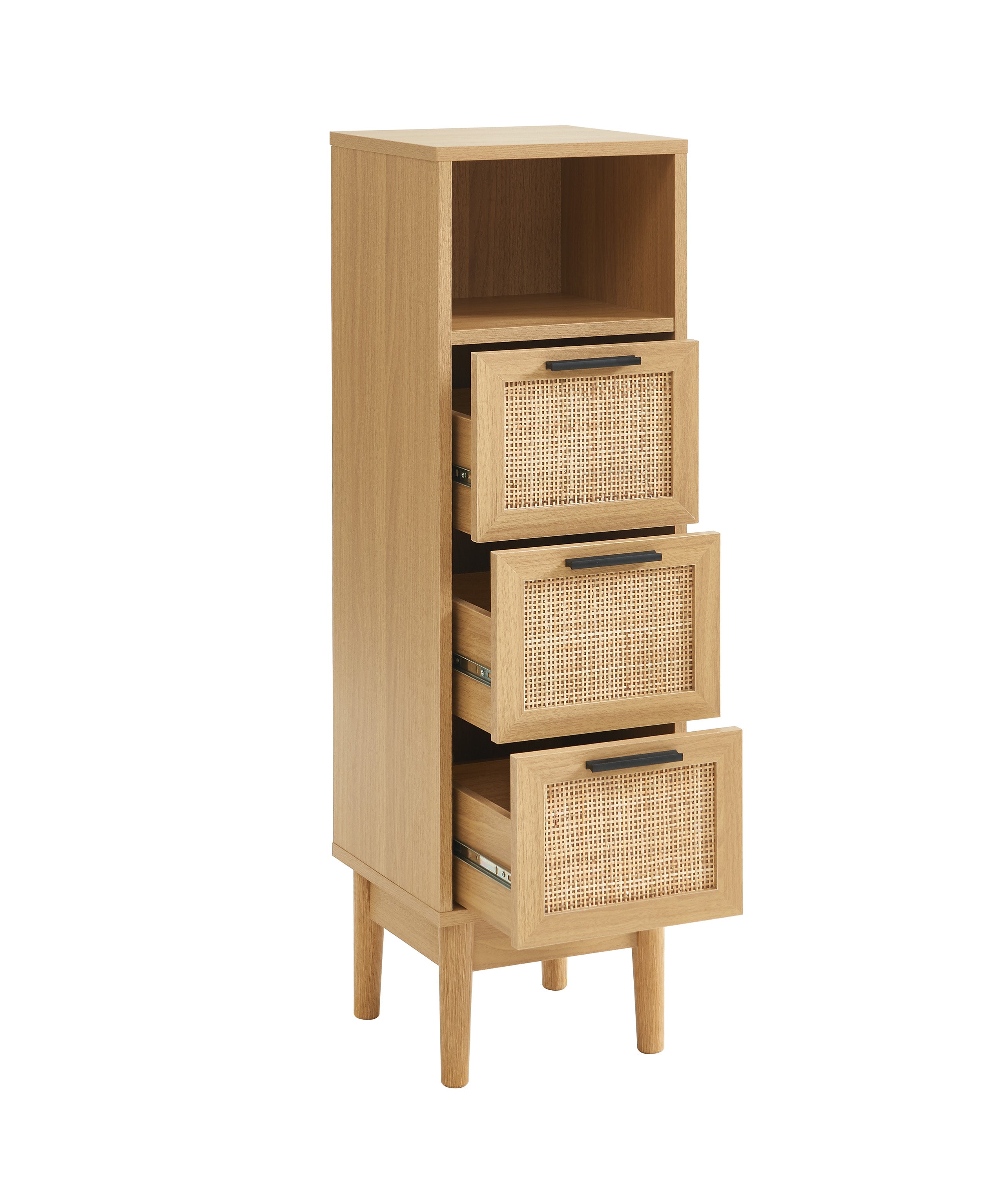 AMANA Half-Height Bathroom Cabinet with Oak Effect and Rattan Cane