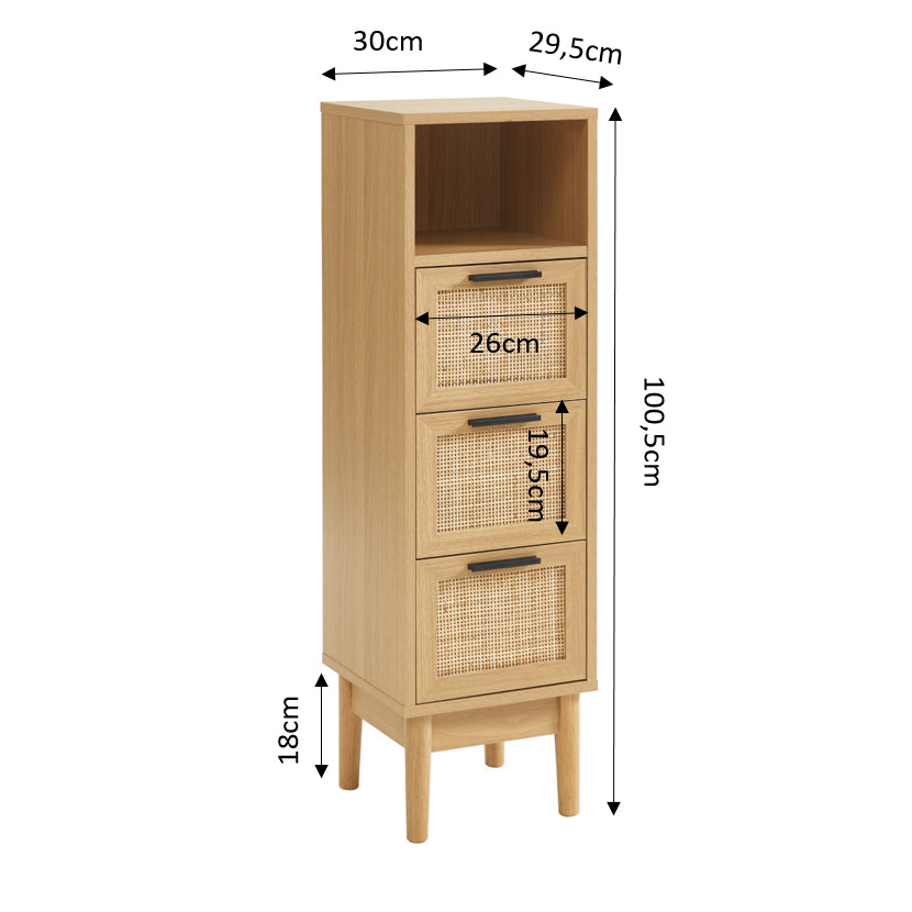 AMANA Half-Height Bathroom Cabinet with Oak Effect and Rattan Cane
