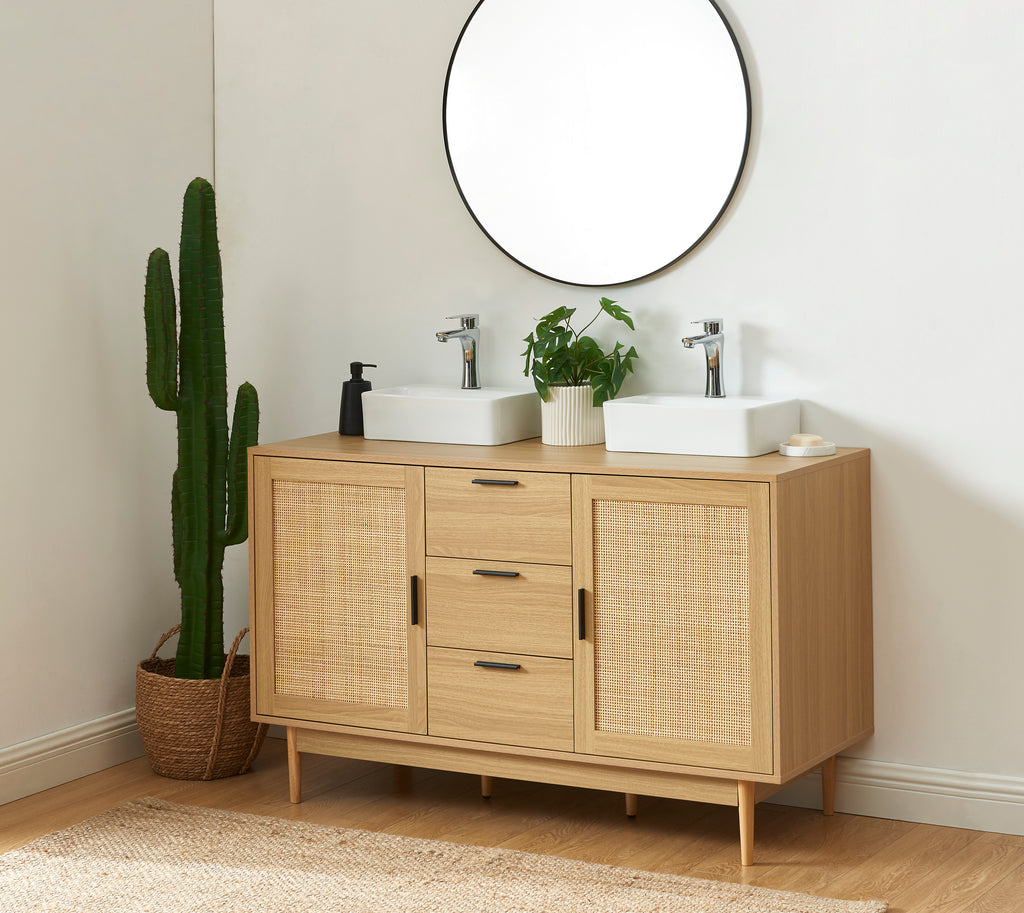 AMANA Bathroom Vanity Unit with Oak Effect and Rattan Cane