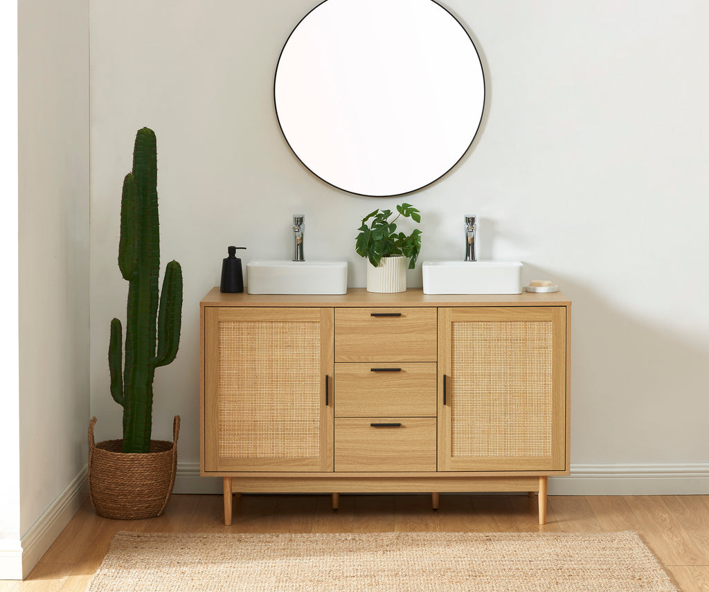 AMANA Bathroom Vanity Unit with Oak Effect and Rattan Cane