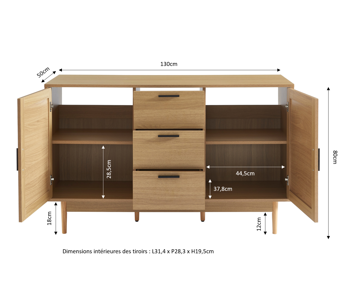 AMANA Bathroom Vanity Unit with Oak Effect and Rattan Cane