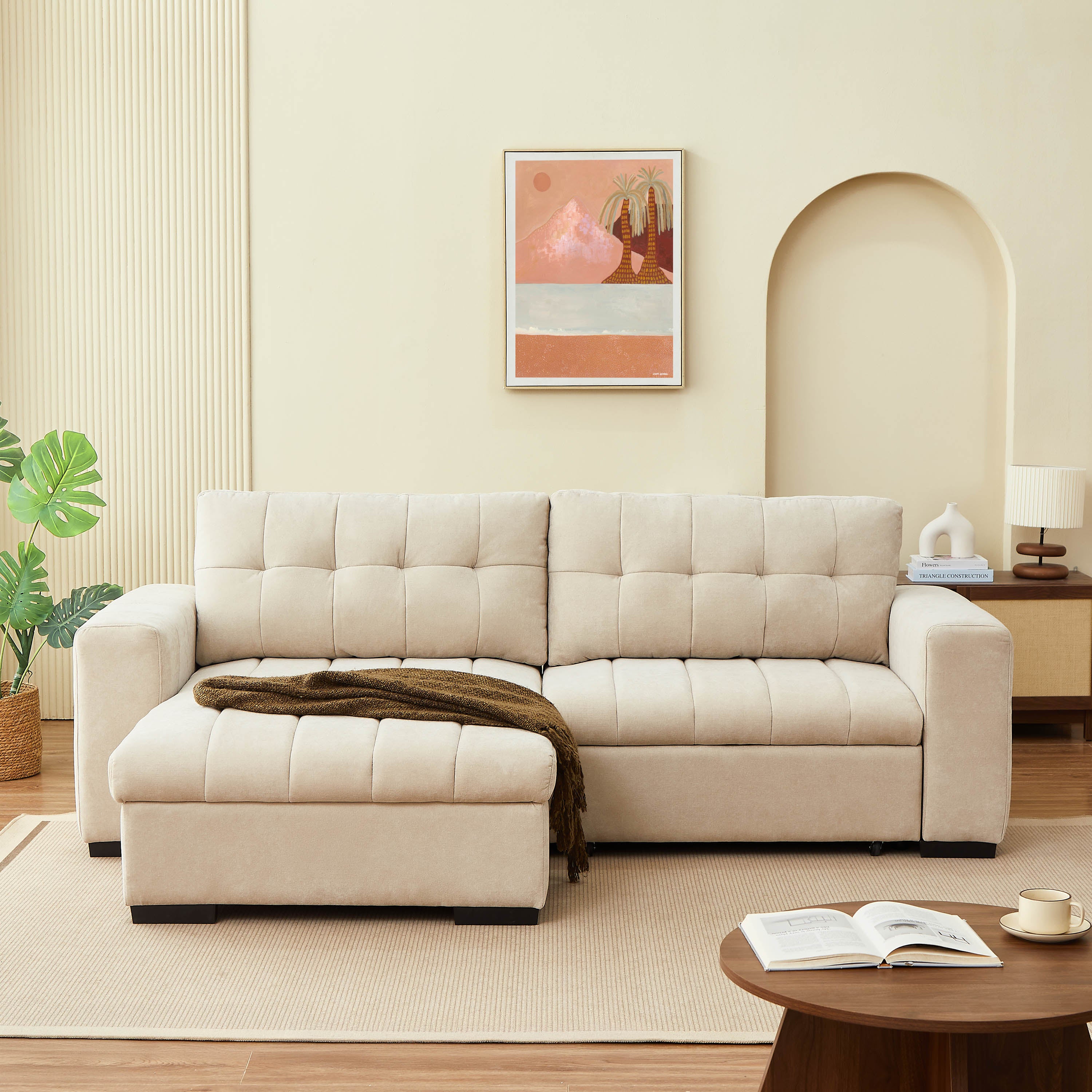 ARISTA 98" Reversible Convertible Sectional Sofa – Beige