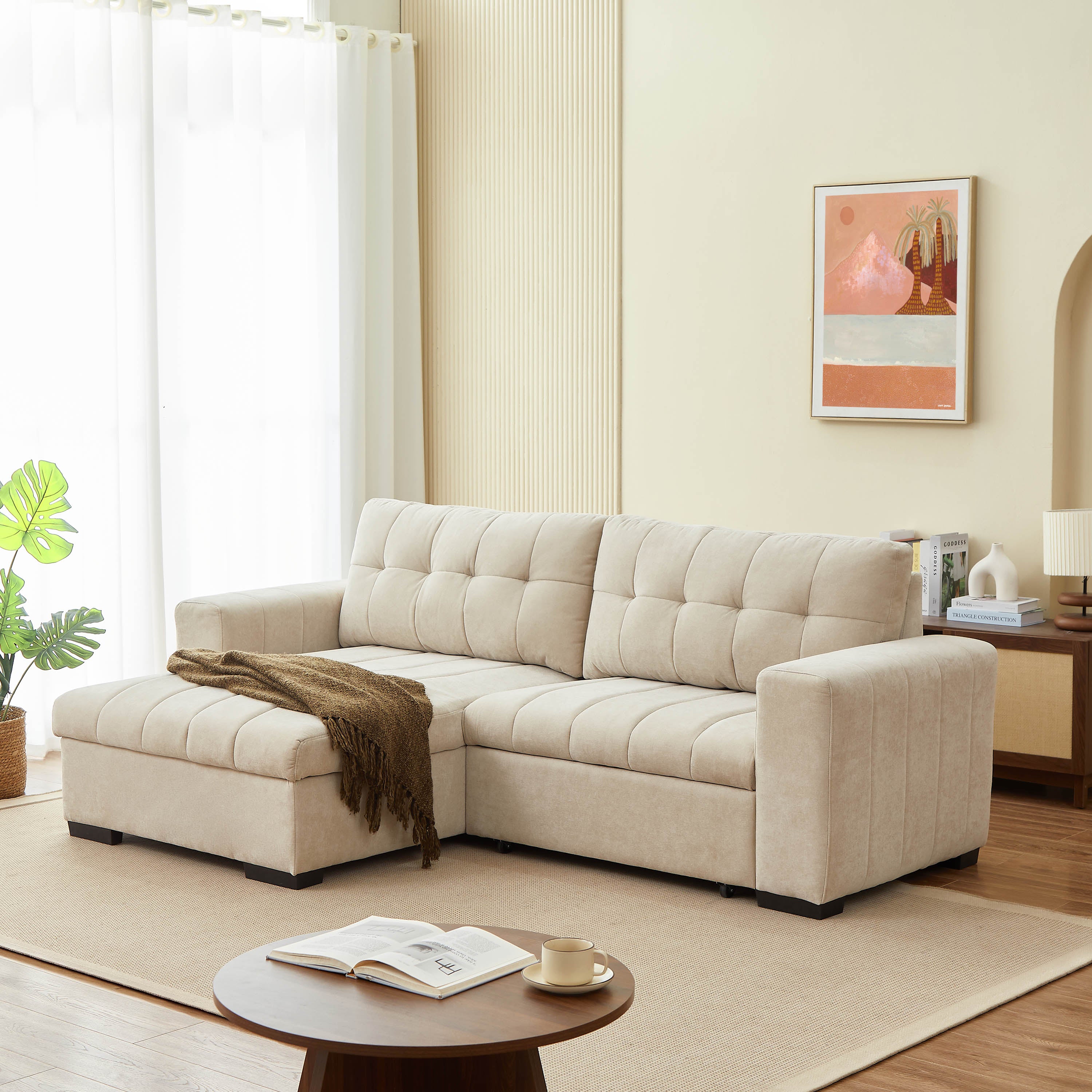 ARISTA 98" Reversible Convertible Sectional Sofa – Beige