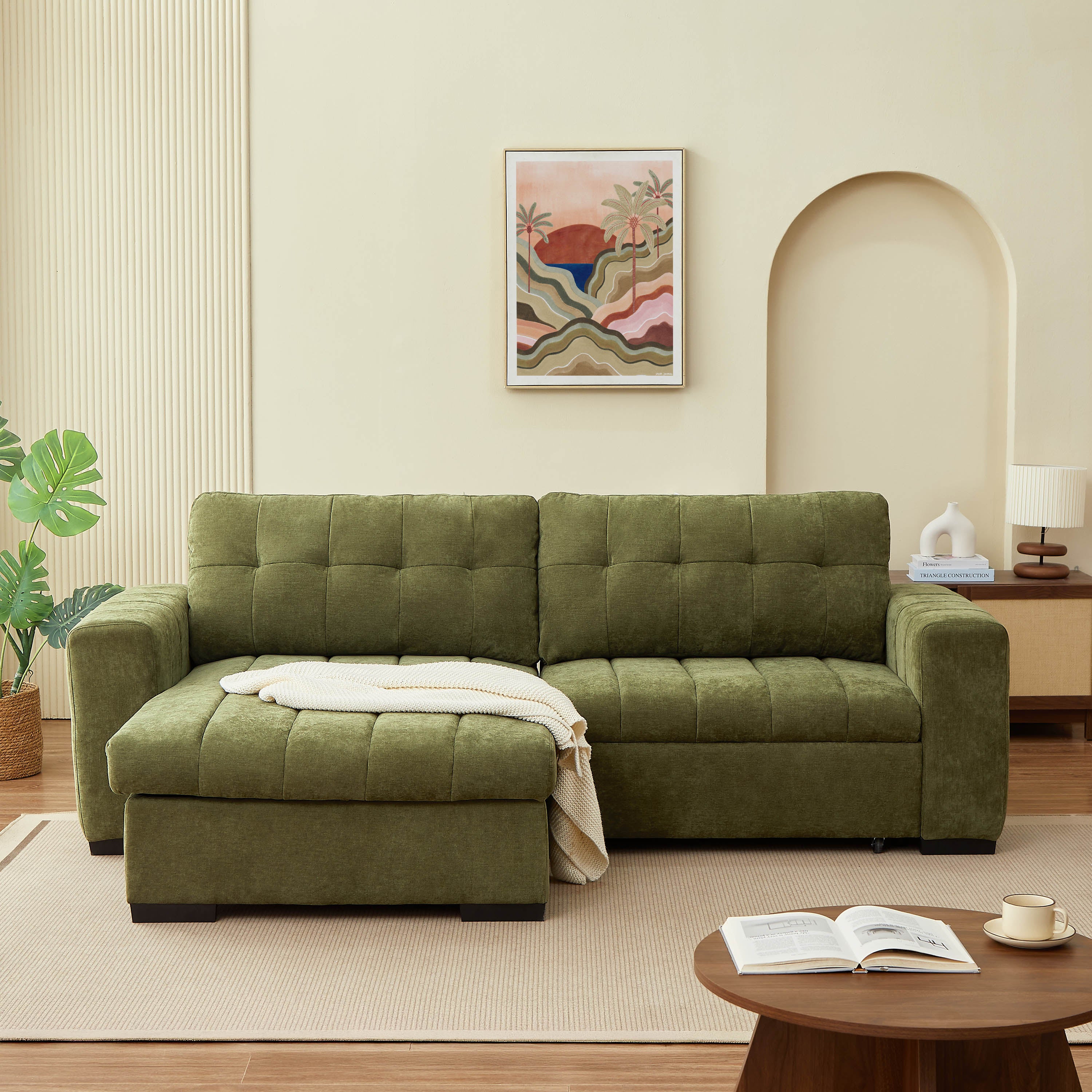 ARISTA 98" Reversible Convertible Sectional Sofa - Green