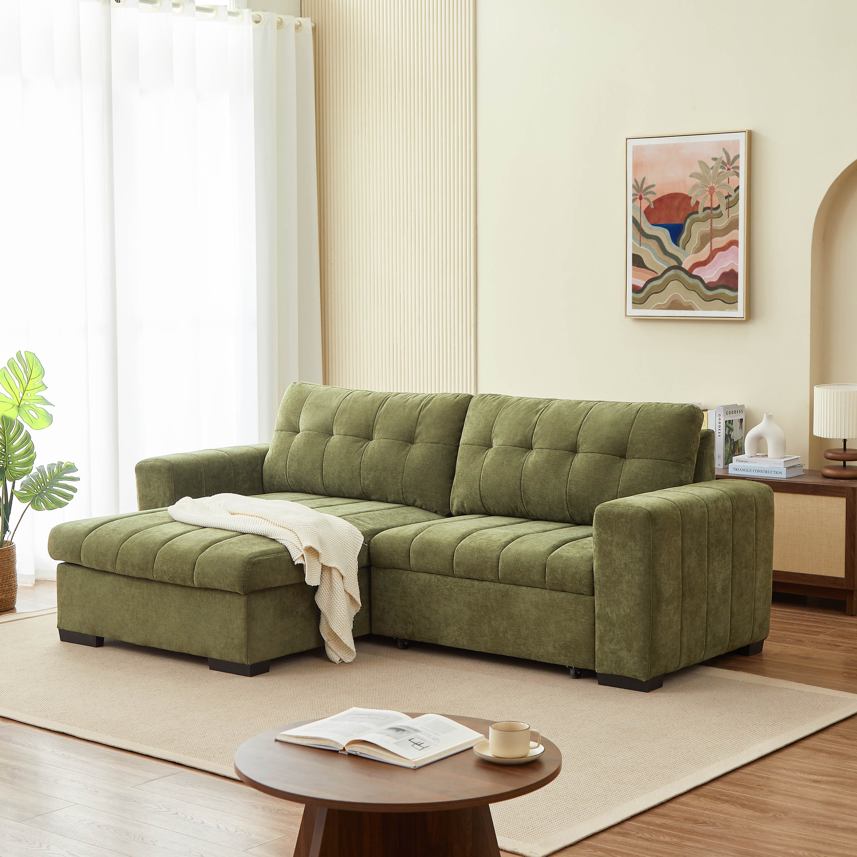 ARISTA 98" Reversible Convertible Sectional Sofa – Green