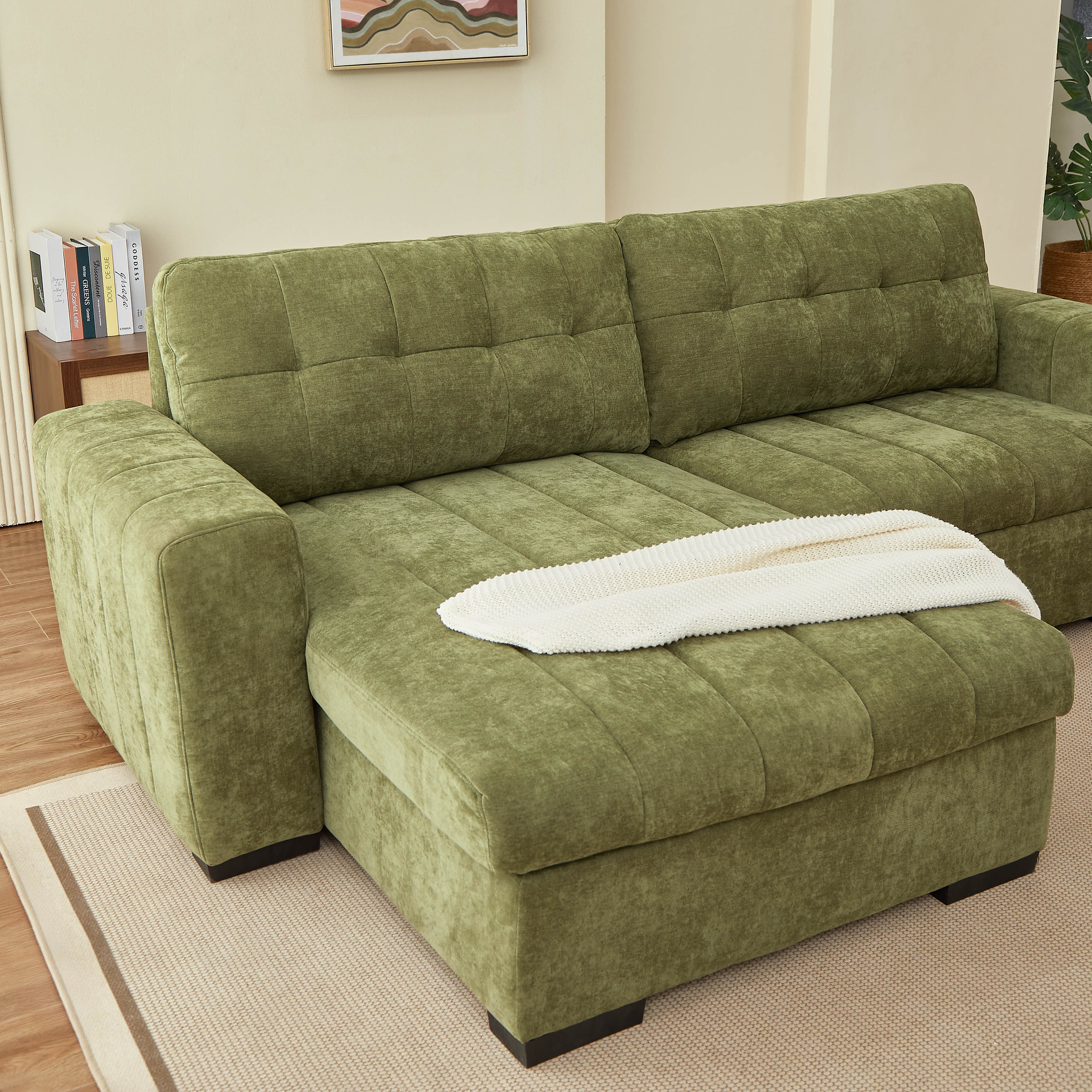 ARISTA 98" Reversible Convertible Sectional Sofa – Green