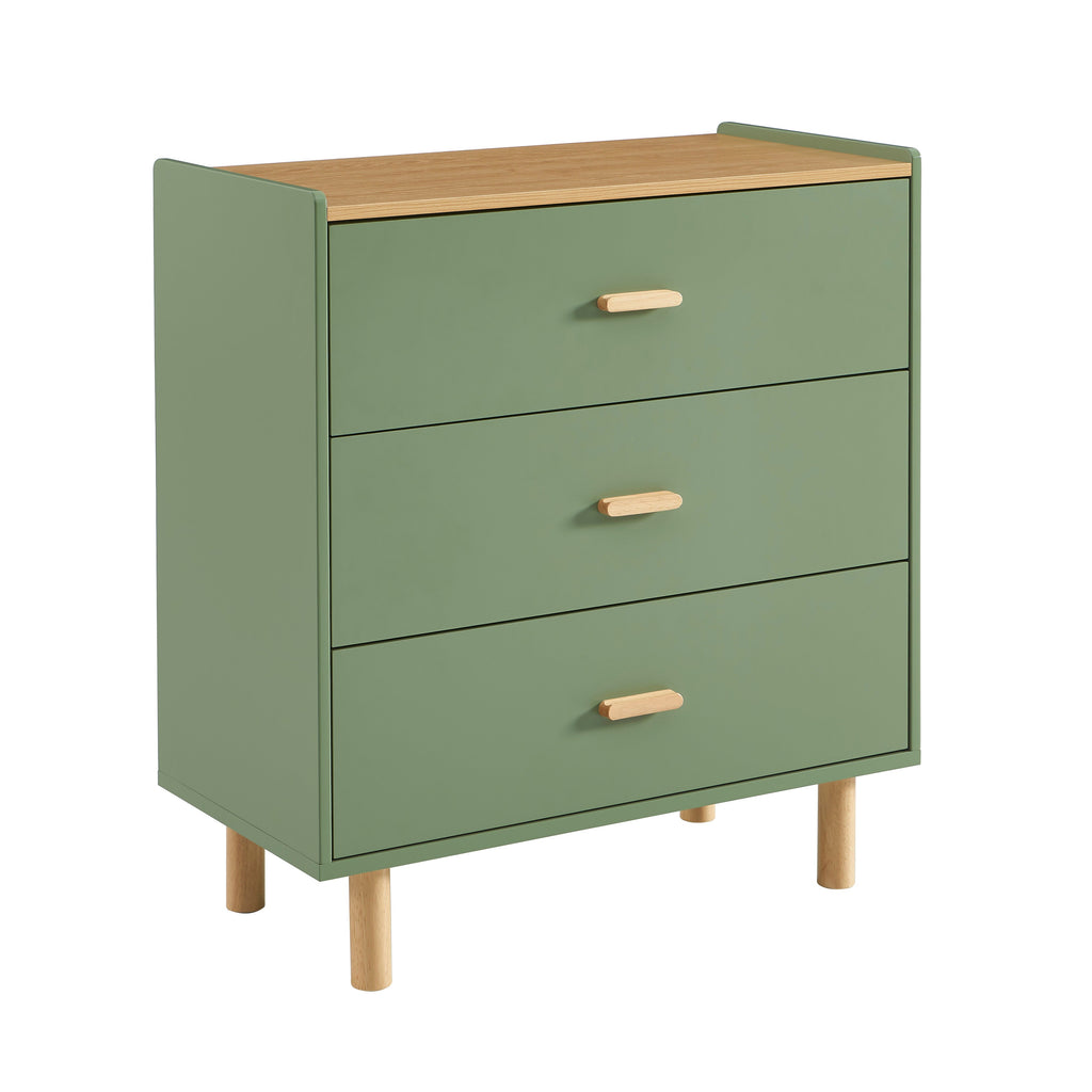 Kids Chest Of Drawers Aura 3 Drawers Green et Oak-effect 80 Cm – Green
